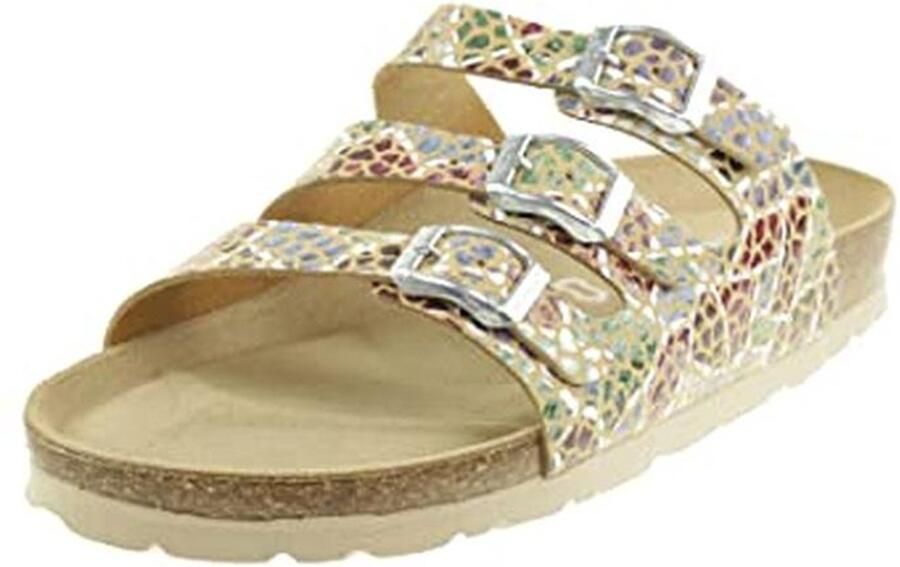 Dames instappers met bloemenprint en leren voetbed