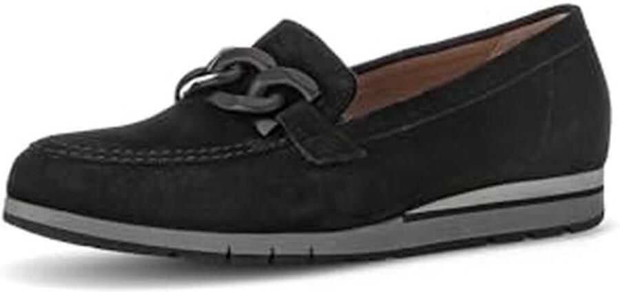 Dames instappers met suède bovenwerk en decoratieve kettingdetails