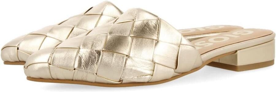 Dames Instappers Platte Schoen Gevlochten Leer Off-White