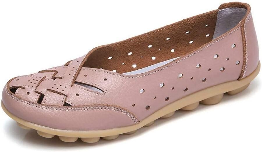 Dames Instapschoenen Lederen Moccasins Casual Comfort Platte Zomer Schoenen Roze