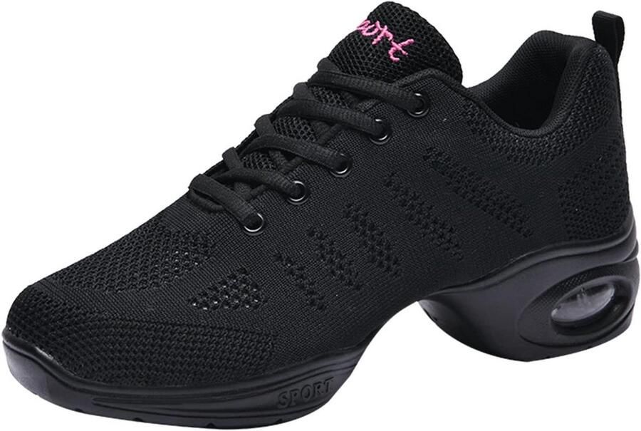 Dames Jazz Dansschoenen Zwarte Sneakers met Veters en Luchtgeveerde Zolen