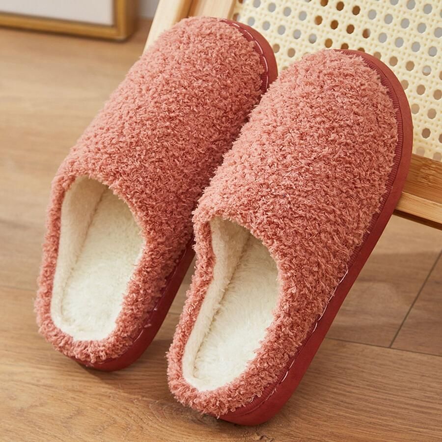Dames katoenen slippers warme winterpantoffels met antislip PV zool zachte gevoerde binnen- en buitenslippers voor dames comfortabele huisschoenen Rood [Buitenschoenlengte binnenschoenlengte ]