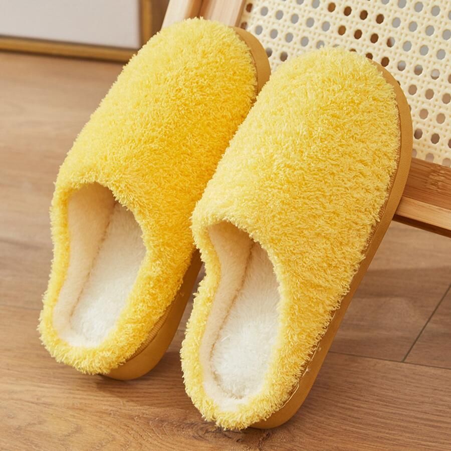 Dames katoenen slippers warme winterpantoffels met antislip PV zool zachte gevoerde binnen- en buitenslippers voor dames comfortabele huisschoenen Geel [Buitenschoenlengte binnenschoenlengte ]