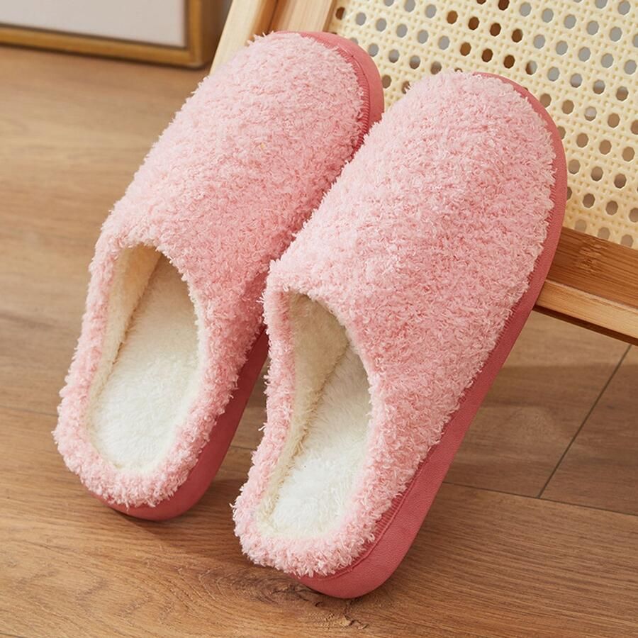 Dames katoenen slippers warme winterpantoffels met antislip PV zool zachte gevoerde binnen- en buitenslippers voor dames comfortabele huisschoenen Roze [Buitenschoenlengte binnenschoenlengte ]