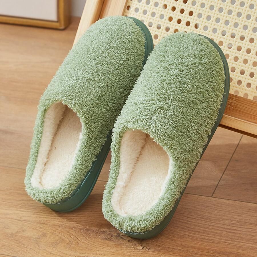 Dames katoenen slippers warme winterpantoffels met antislip PV zool zachte gevoerde binnen- en buitenslippers voor dames comfortabele huisschoenen Groen [Buitenschoenlengte binnenschoenlengte ]