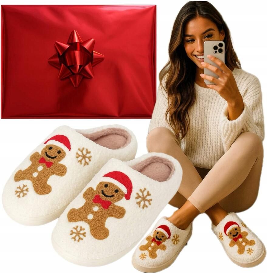 Dames Kerstslippers Gingerbread Design