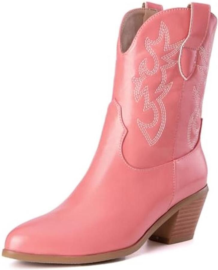 Dames Klassiek Basic Western Cowboy Laarzen met Borduurwerk en Puntige Teen