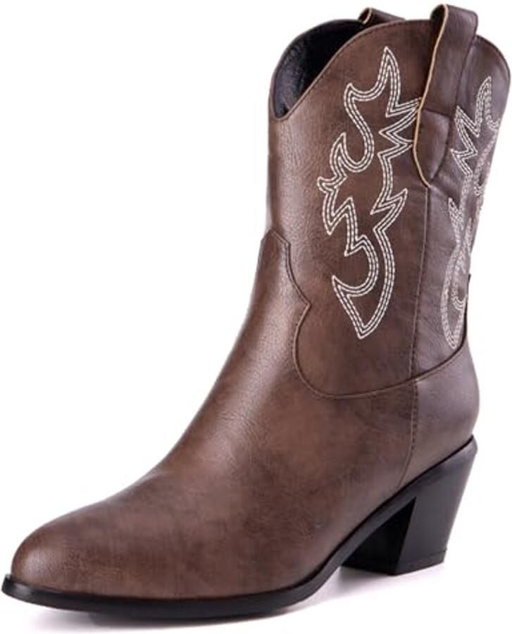 Dames Klassiek Basic Western Cowboy Laarzen met Geborduurde Puntige Teen