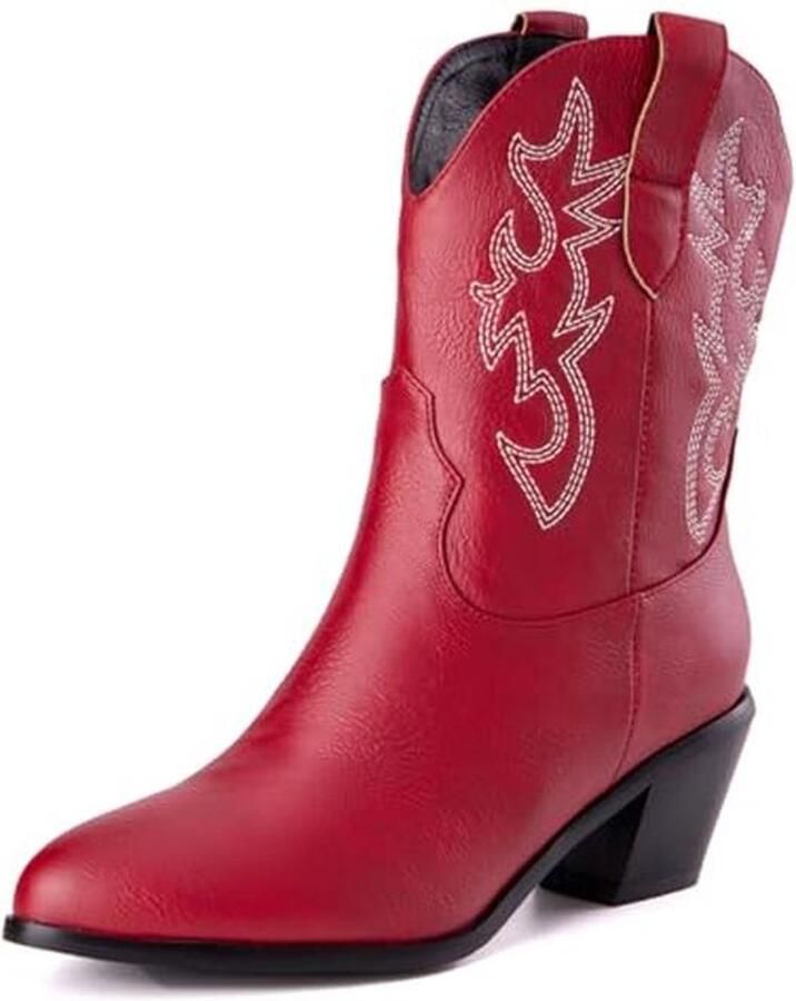 Dames Klassiek Basic Western Cowboy Laarzen met Geborduurde Puntige Teen