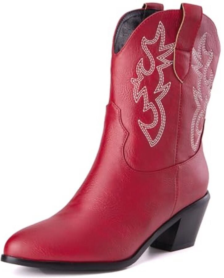 Dames Klassiek Basic Western Cowboy Laarzen met Geborduurde Puntige Teen