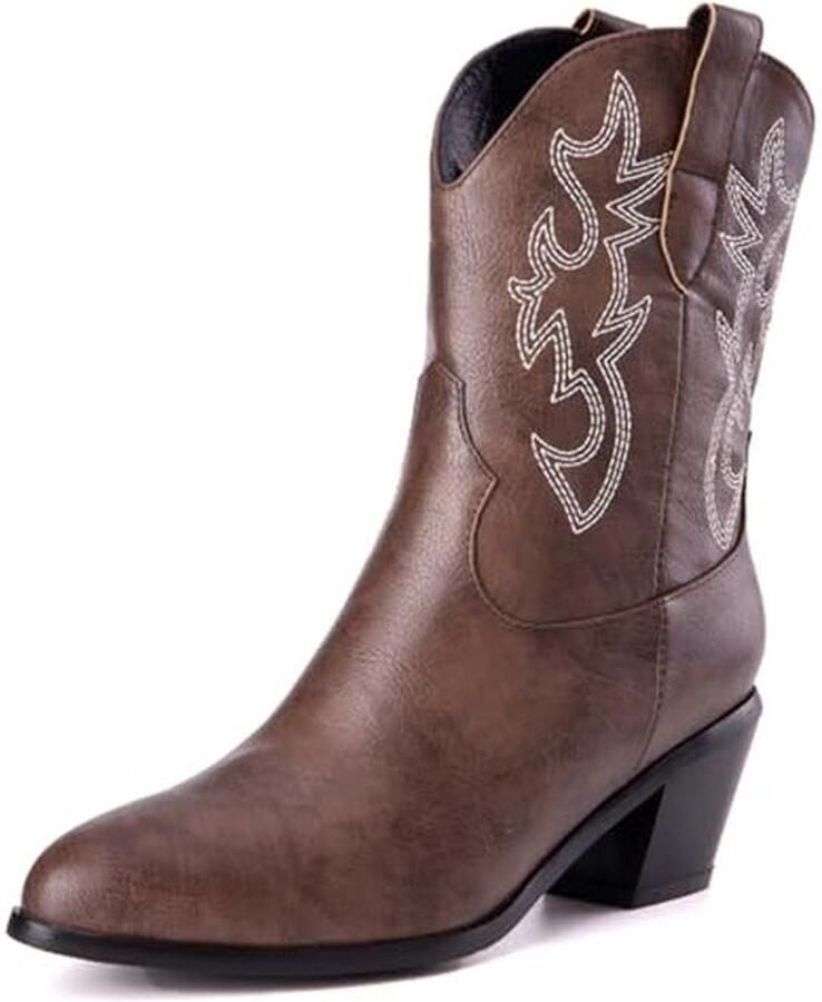 Dames Klassiek Basic Western Cowboy Laarzen met Geborduurde Puntige Teen