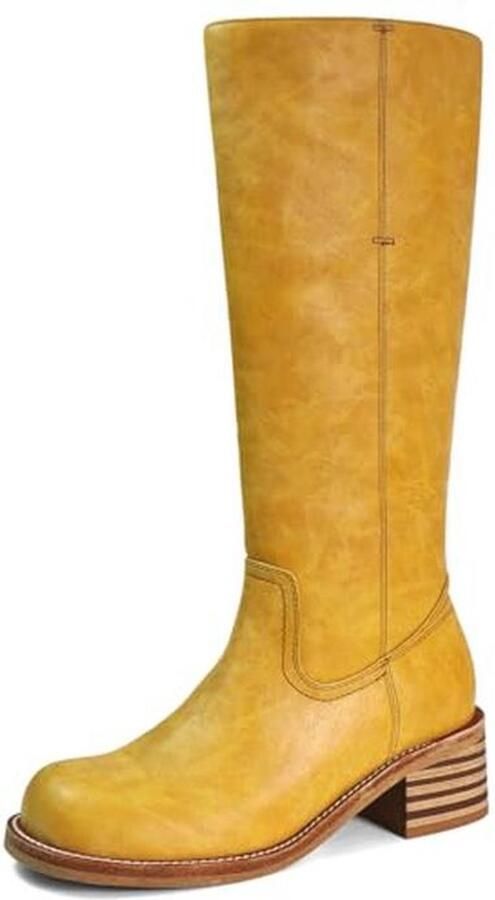 Dames Knie Hoge Laarzen met Chunky Blok Hak Comfortabele Lange Laarzen voor Vrouwen