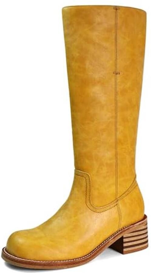 Dames Knie Hoge Laarzen met Chunky Blok Hak Comfortabele Lange Laarzen voor Vrouwen