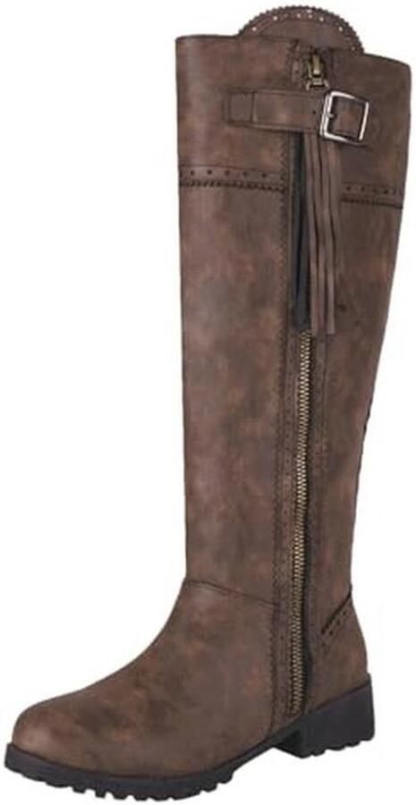 Dames Knie Hoge Laarzen met Ronde Neus en Chunky Hak voor Herfst en Winter