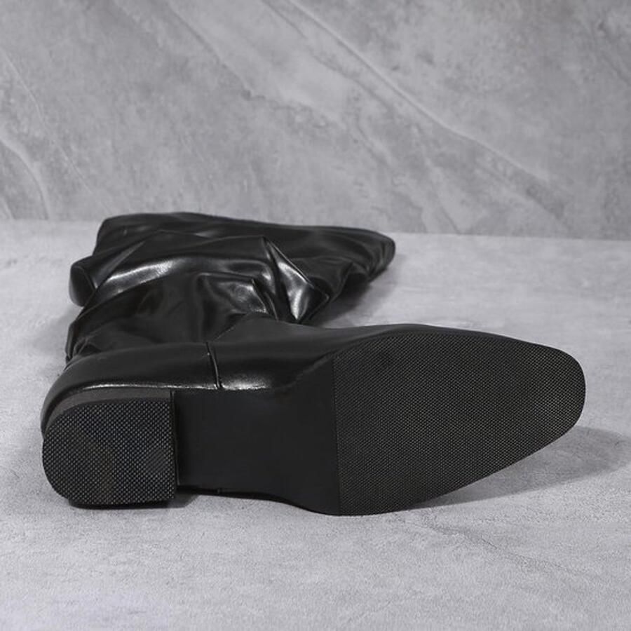 Dames knie hoge laarzen mode lage hakken puntige teen klassiek comfort winter ruches enkellaarzen maat geschikt voor zwart 40.5