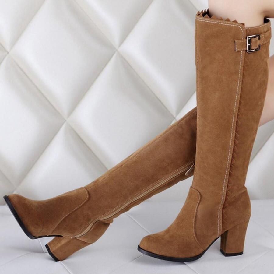 Dames Kniehoge Laarzen met Blokhak Comfortabele Herfst Winter Laarzen Hoge Laarzen voor Vrije Tijd