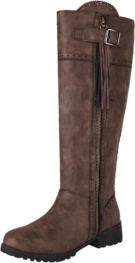 Dames Kniehoge Laarzen met Chunky Hak en Ritssluiting Herfst & Winter