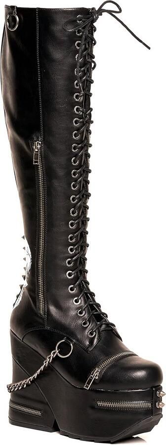 Dames Kniehoge Laarzen met Chunky Plateauzool en Zilveren Details