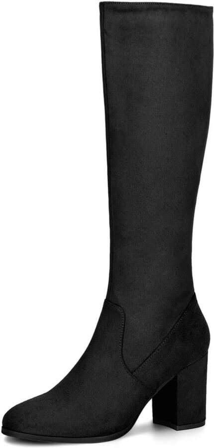 Dames Kniehoge Laarzen met Stabiele Blokhak en Ritssluiting