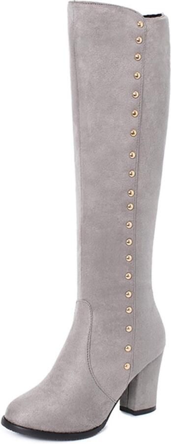 Dames Kniehoge Laarzen met Stabile Blokhak en Ronde Neus