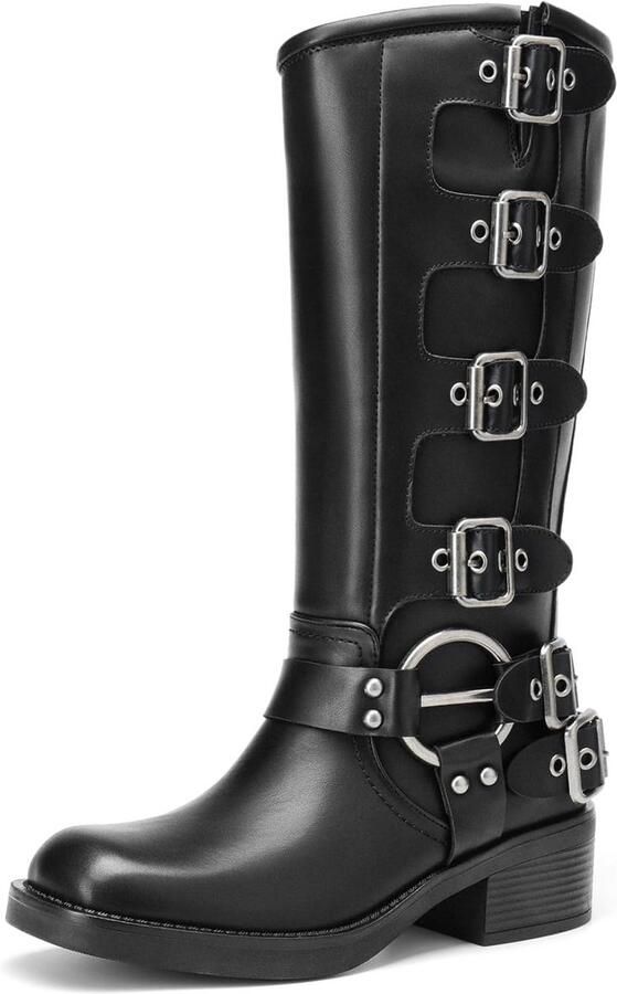 Dames Kniehoge Rijlaarzen met Blokhak en Gespen