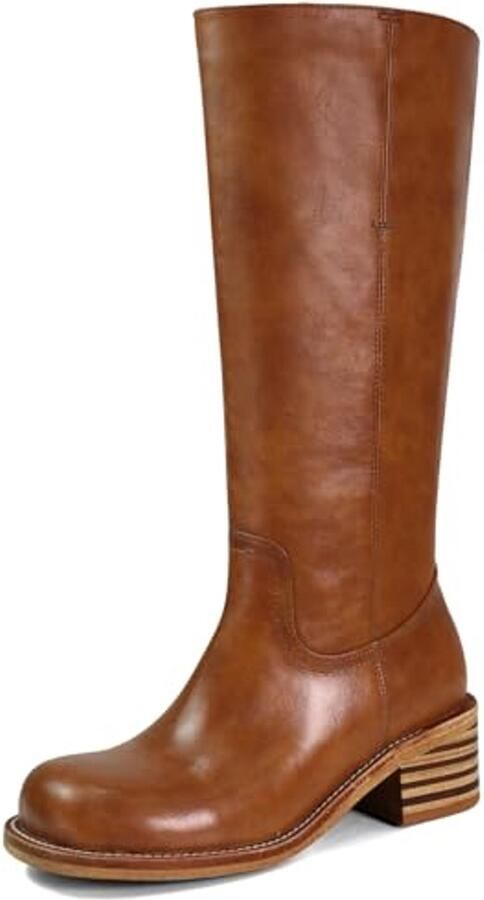 Dames Knielaarzen met Vierkante Neus Chunky Block Heel Comfortabele Lage Hak Lange Boots voor Vrouwen