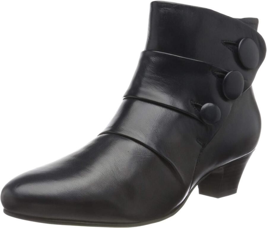 Dames Laarsjes Enkellaars Blauw Leer Met Decoratieve Knopen en Flexibele Zool