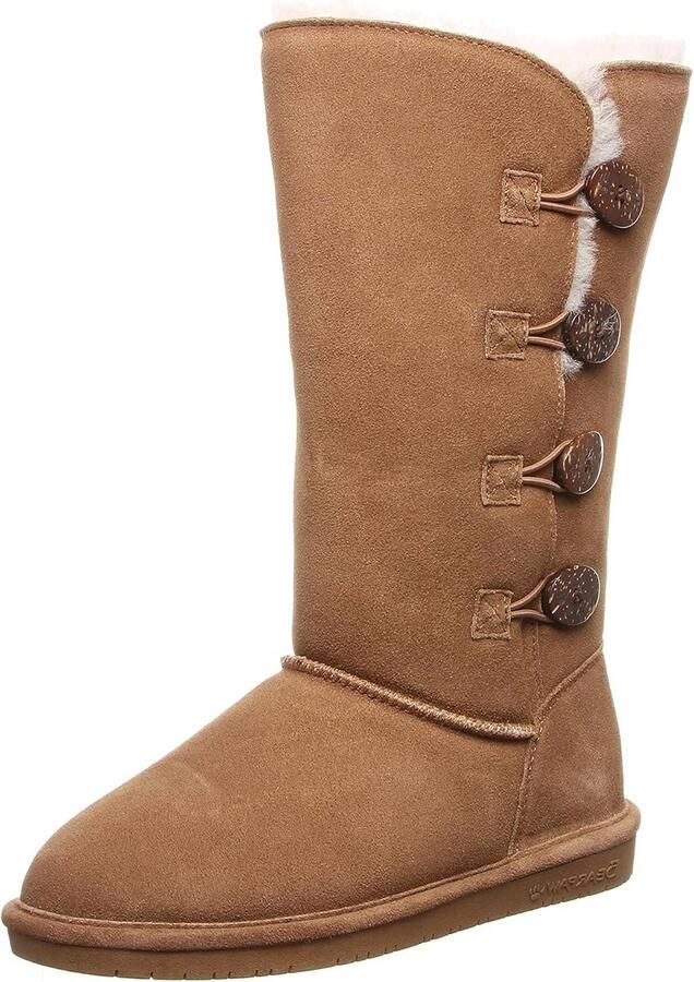 Dames Laarzen Hoog Nubuck Suède met Warme Wolvoering en Knoopdetail
