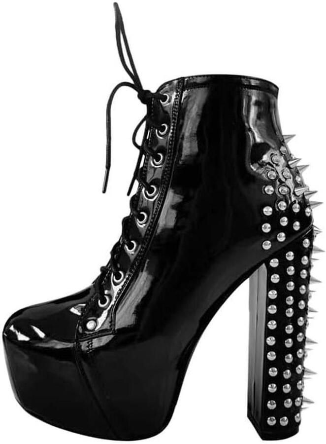 Dames Laarzen met Plateauzool Blokhak en Veterdetails Stoere Punkstijl