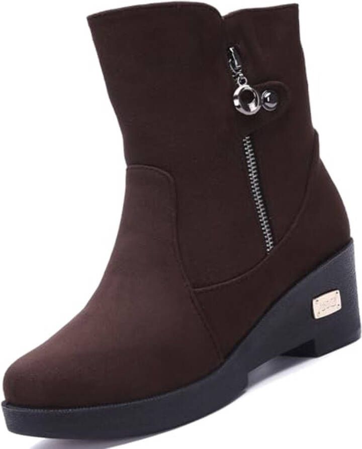 Dames Enkellaarsjes met Wedge Hak voor de Winter Waterdichte en Warme Bontvoering