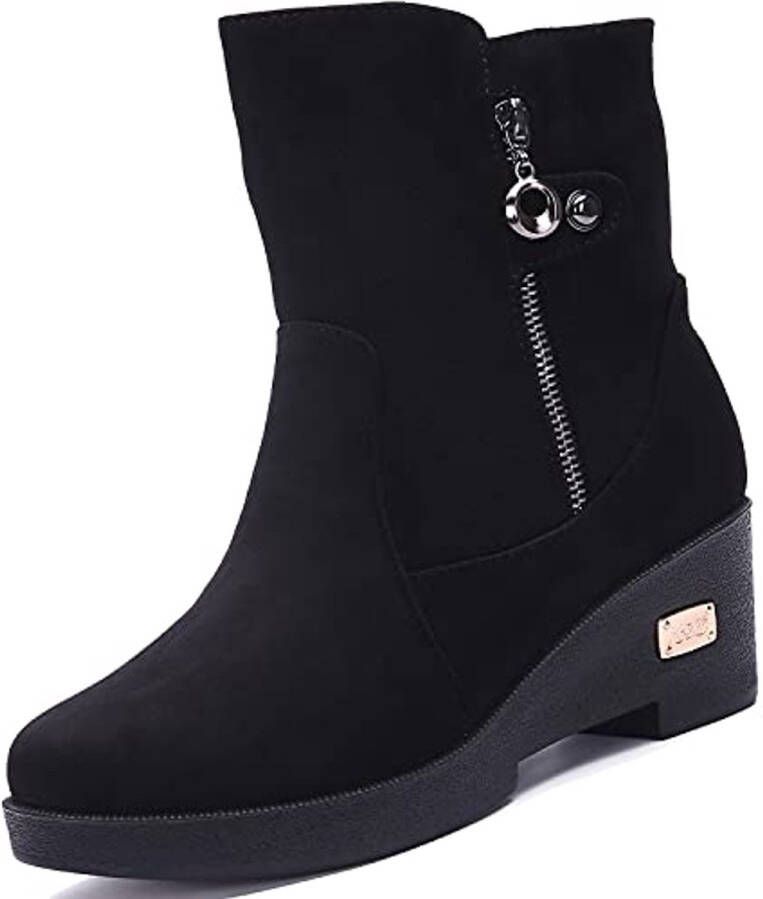 Dames Laarzen Sleehak Waterdicht Winterlaarzen met Bont Gevoerd Enkellaarsje