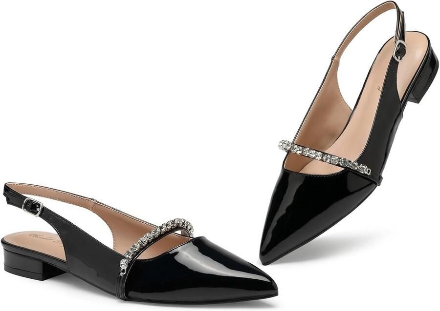 Dames Lakleer Platte Schoenen met Strass Versiering Comfortabele Veterschoenen met Enkelriem voor Casual Look