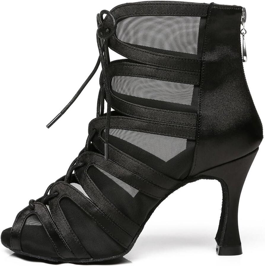 Dames Latijns Dansschoenen Open Teen Standaard Ballroom Salsa Schoenen met Vetersluiting