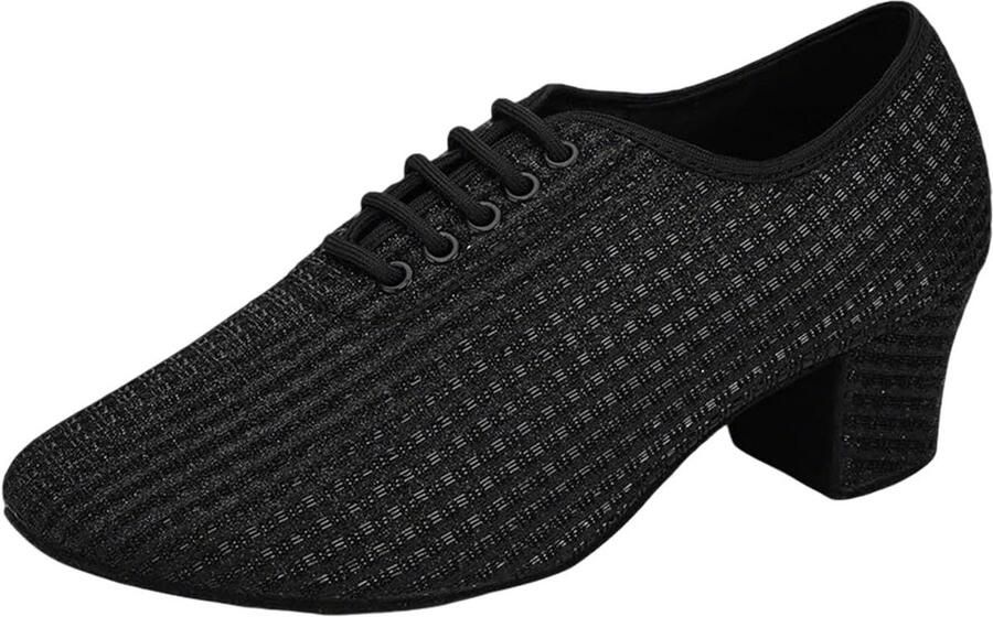 Dames Latin Ballroom Dansschoenen Zwart Wit Veter Suède Zool voor Salsa en Training