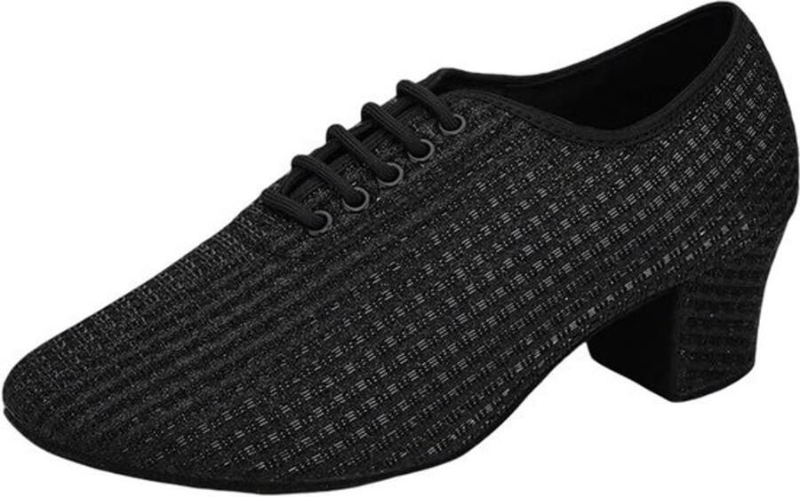 Dames Latin Ballroom Dansschoenen Zwart Wit Veter Suède Zool voor Salsa en Training