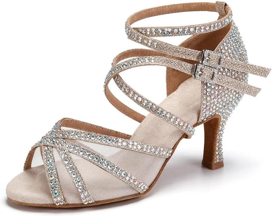 Dames Latin Dansschoenen Hoogglans Strass Kristallen Ballroom Salsa Hoge Hakken