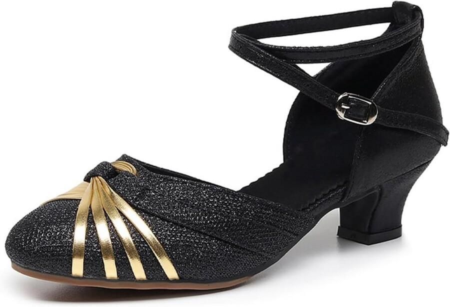 Dames Latin Dansschoenen met Middelhoge Hak en Gesloten Teen voor Salsa en Ballroom