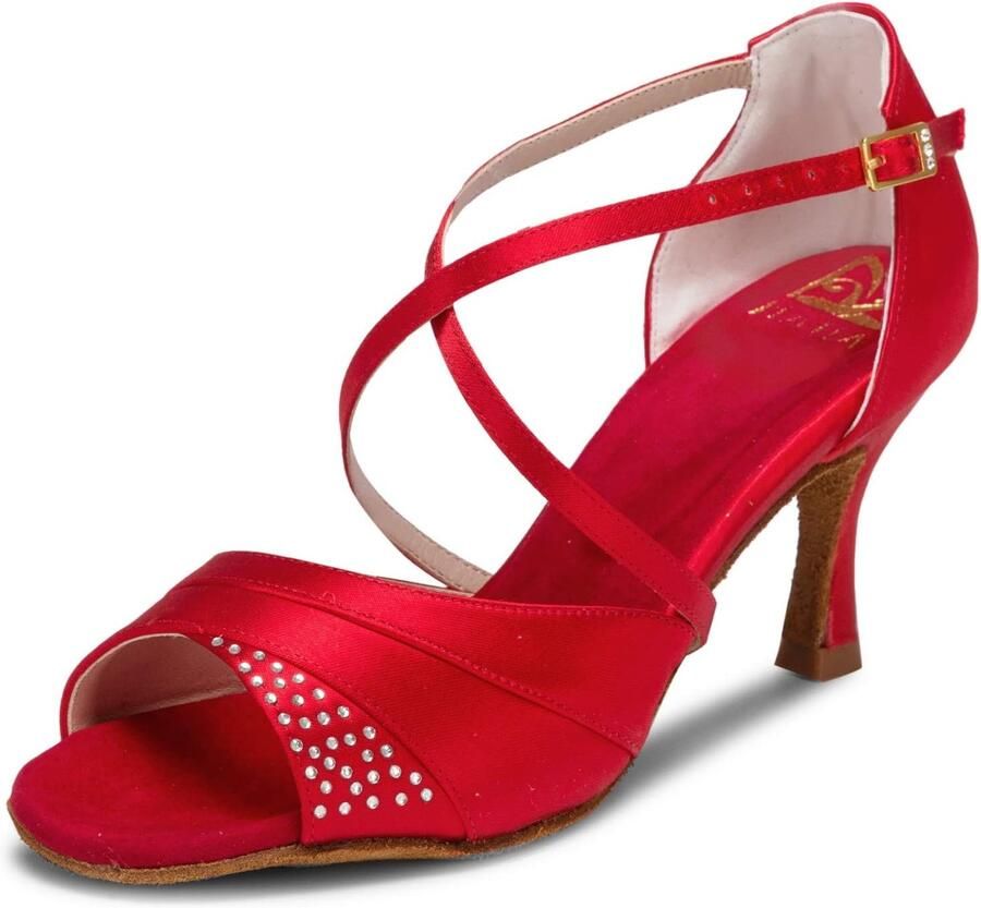 Dames Latin Dansschoenen met Strass en Flair Hak Rood