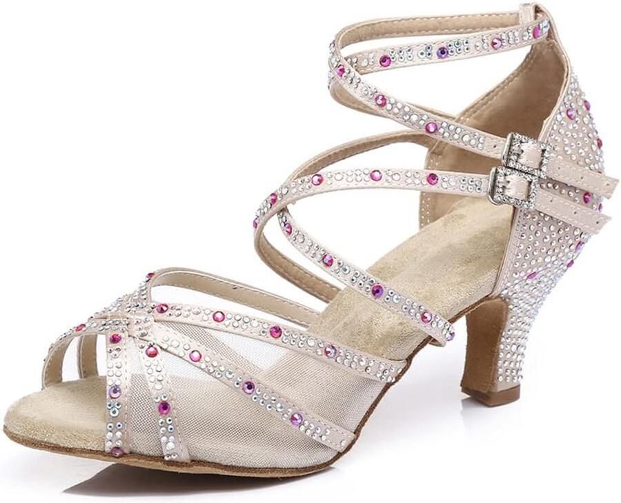 Dames Latin Dansschoenen met Strass Hoge Hakken voor Salsa Ballroom en Feest