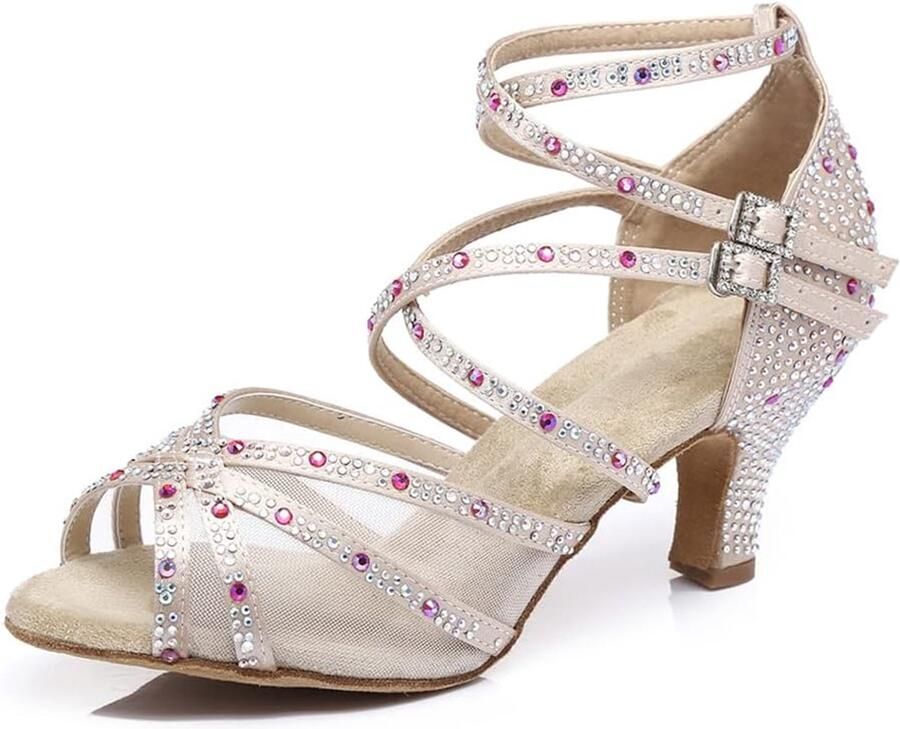 Dames Latin Dansschoenen met Strass Hoge Hakken voor Salsa Ballroom en Feest