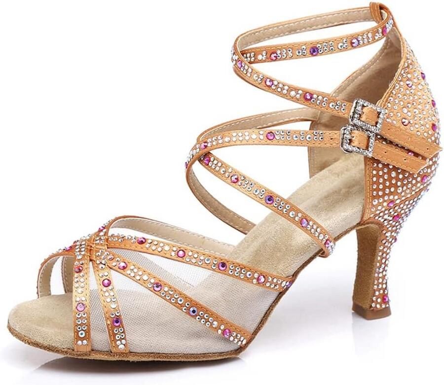 Dames Latin Dansschoenen met Strass Hoge Hakken voor Salsa en Competitie