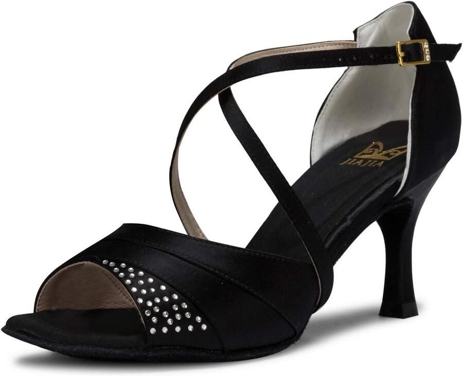 Dames Latin Dansschoenen Zwart met Uitlopende Hak van