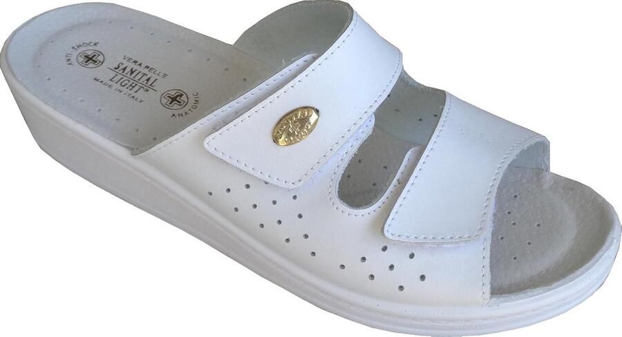 Dames Lederen Pantoffels met Klittenbandsluiting Blauw