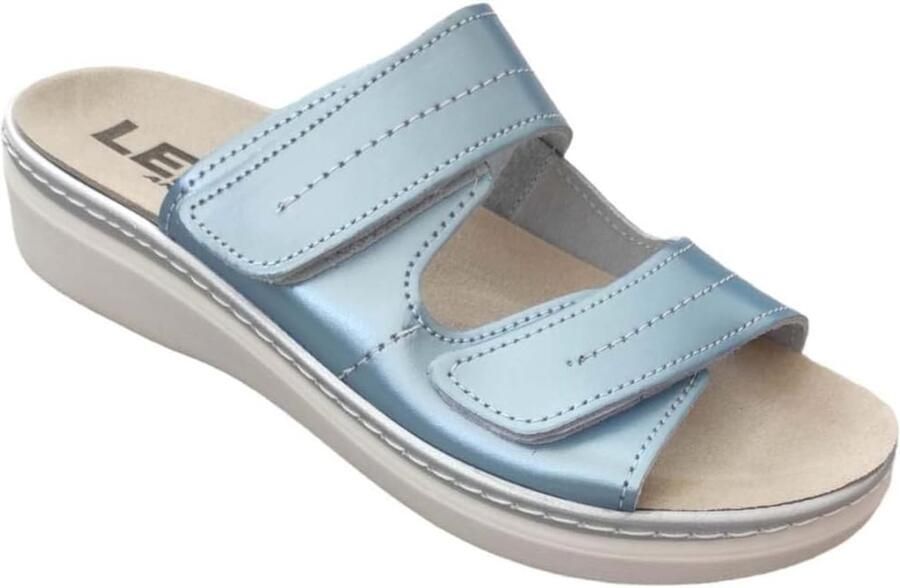 Dames Leren Klomp Sandalen Comfortabel & Anatomisch Lichtblauw