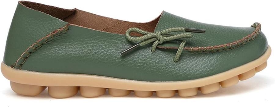 Dames Leren Mocassins Casual Zachte Loafers Platte Boot Schoenen Slip-On Rijders Army Groen
