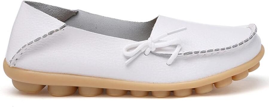 Dames Leren Mocassins Casual Zachte Loafers Platte Boot Schoenen Slip-On Rijders Witte Kleur EU Comfortabel en Stijlvol voor Elke Gelegenheid