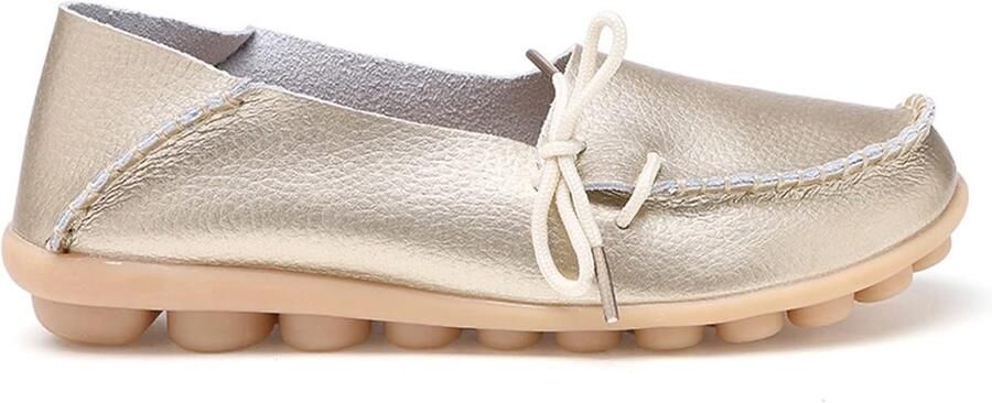 Dames Leren Mocassins Casual Zachte Loafers Platte Boot Schoenen Slip-On Rijderschoenen Goud EU Comfortabel Stijlvol Ademend