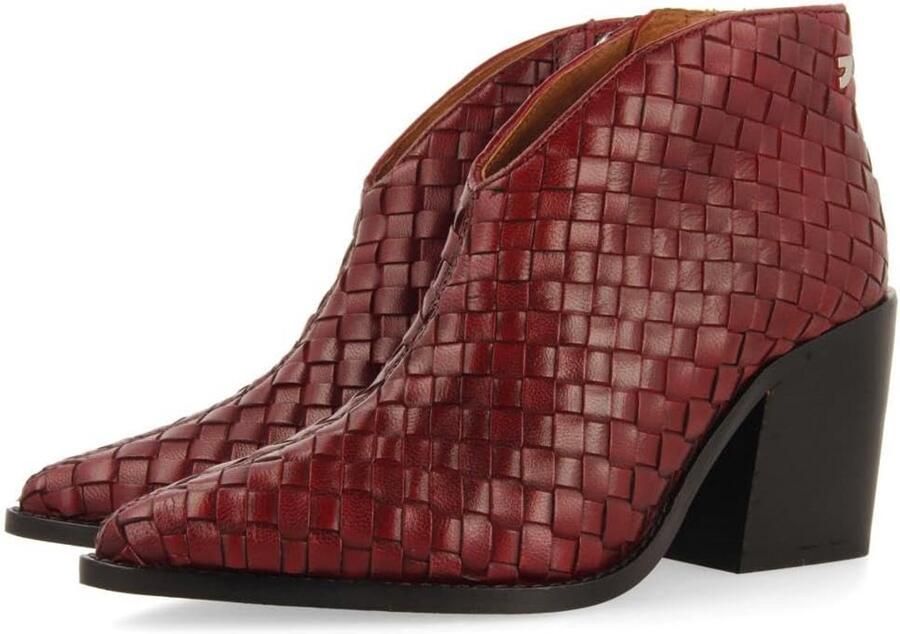 Dames leren oxford laarzen met vlechtmotief en hak