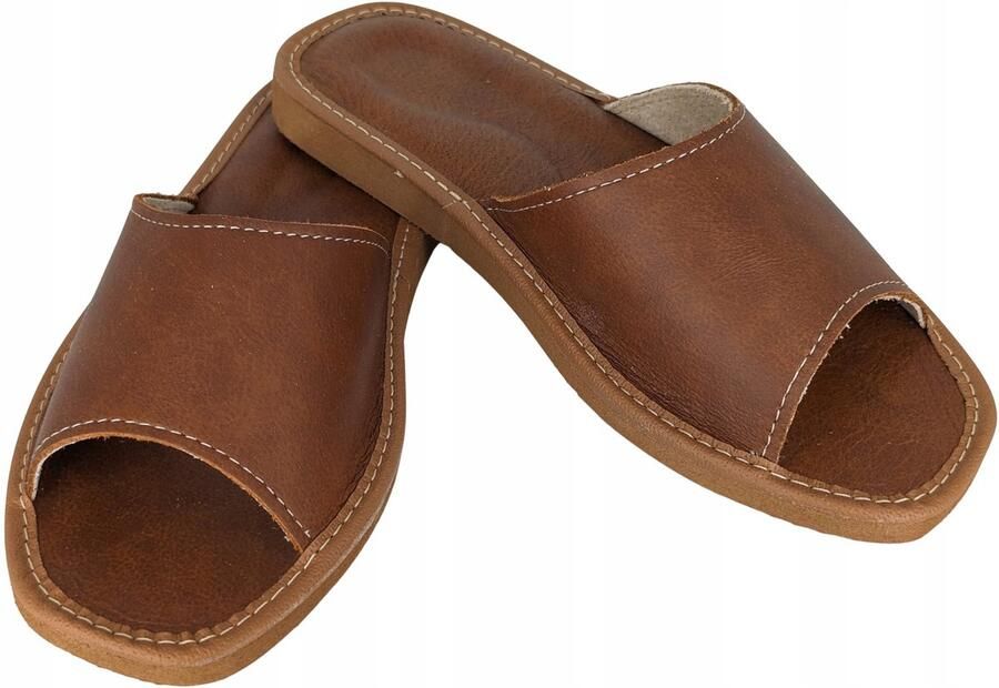 Dames Leren Pantoffels Bruin Comfortabele Suede Huisschoenen