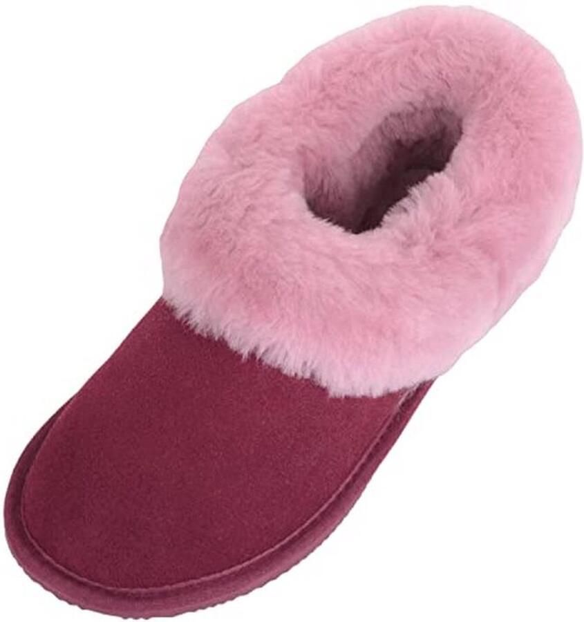 Dames Leren Schapenvacht Boot Slippers met Dikke Schapenvacht Rand